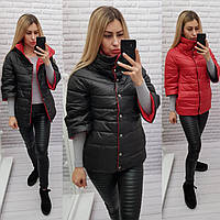 Куртка жіноча демісезон, арт.  415, сірий / бежевийДвостороння куртка демісезон, арт.  415, сірий / рожевий