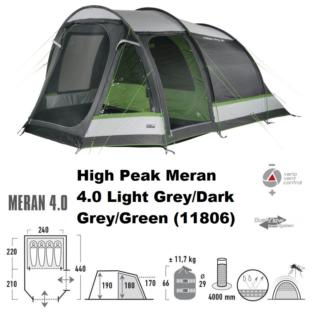 Намет чотиримісний High Peak Meran 4.0 Light Grey/Dark Grey/Green (11806)