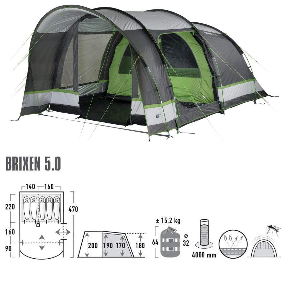 Намет п'ятимісний High Peak Brixen 5.0 Light Grey/Dark Grey/Green (11816)