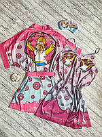 Комплект ночнушка и халат женский шелковый с принтом Simpsons розовый