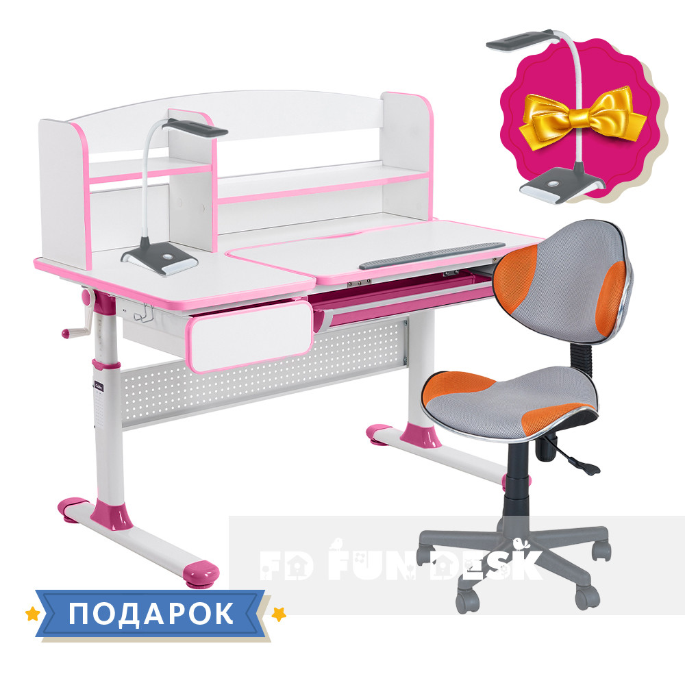 Комплект для девочек👸 парта Cubby Rimu Pink+детское кресло FunDesk LST3 Orange-Grey