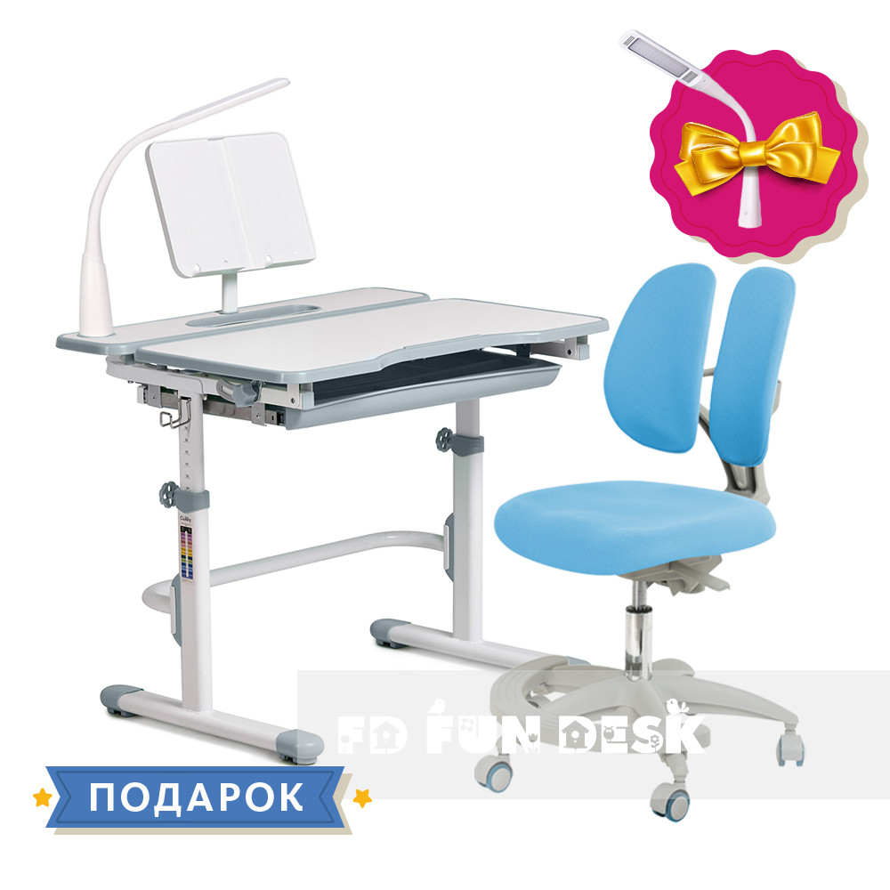 Комплект для школяра зростаюча парта Cubby Fressia Grey + підліткове крісло для дому FunDesk Primo Blue