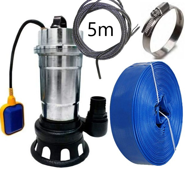 Фекальний насос DELTA WQS 2,5 корпус нержавійка з подрібнювачем EURO + шланг 50мм + трос 5м + хомут, фото 1