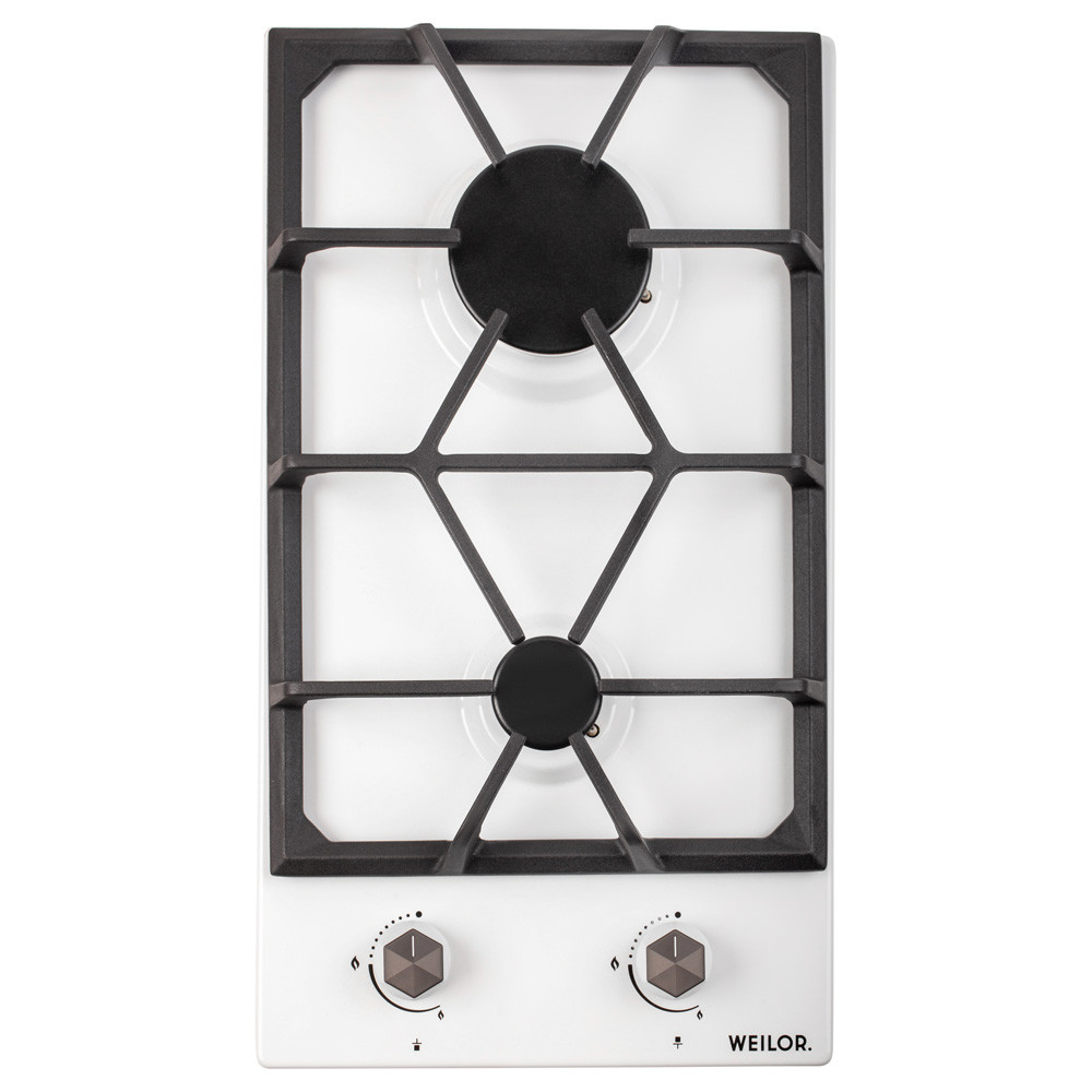 Газова варильна поверхня Domino на металі WEILOR GM 304 WH, біла на 2 конфорки, фото 1