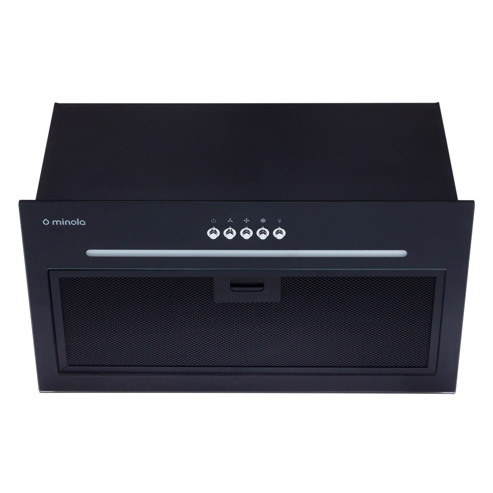 Чорна скляна вбудована в шафу кухонна витяжка Minola HBI 5664 BL GLASS 1000 LED Line, шириною 52 см, фото 1
