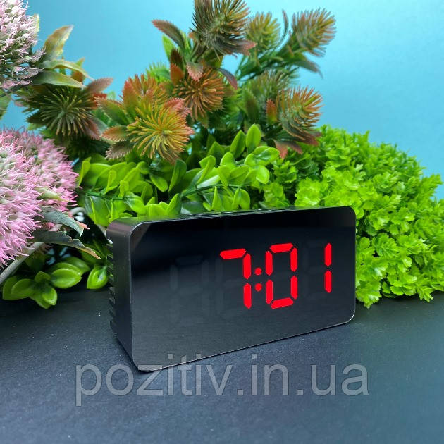 Електронні настільні дзеркальні LED годинник DS-3658L червона підсвітка, фото 1