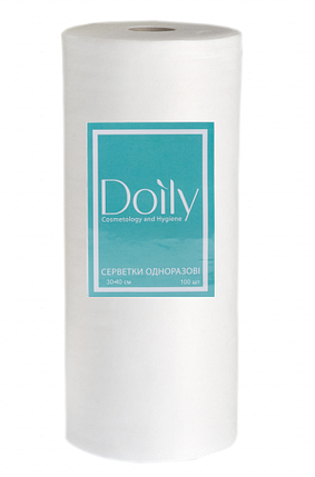 Серветки в рулоні 30х40 см, одноразові - Doily гладкі 100 шт - 40 г/м2, фото 1