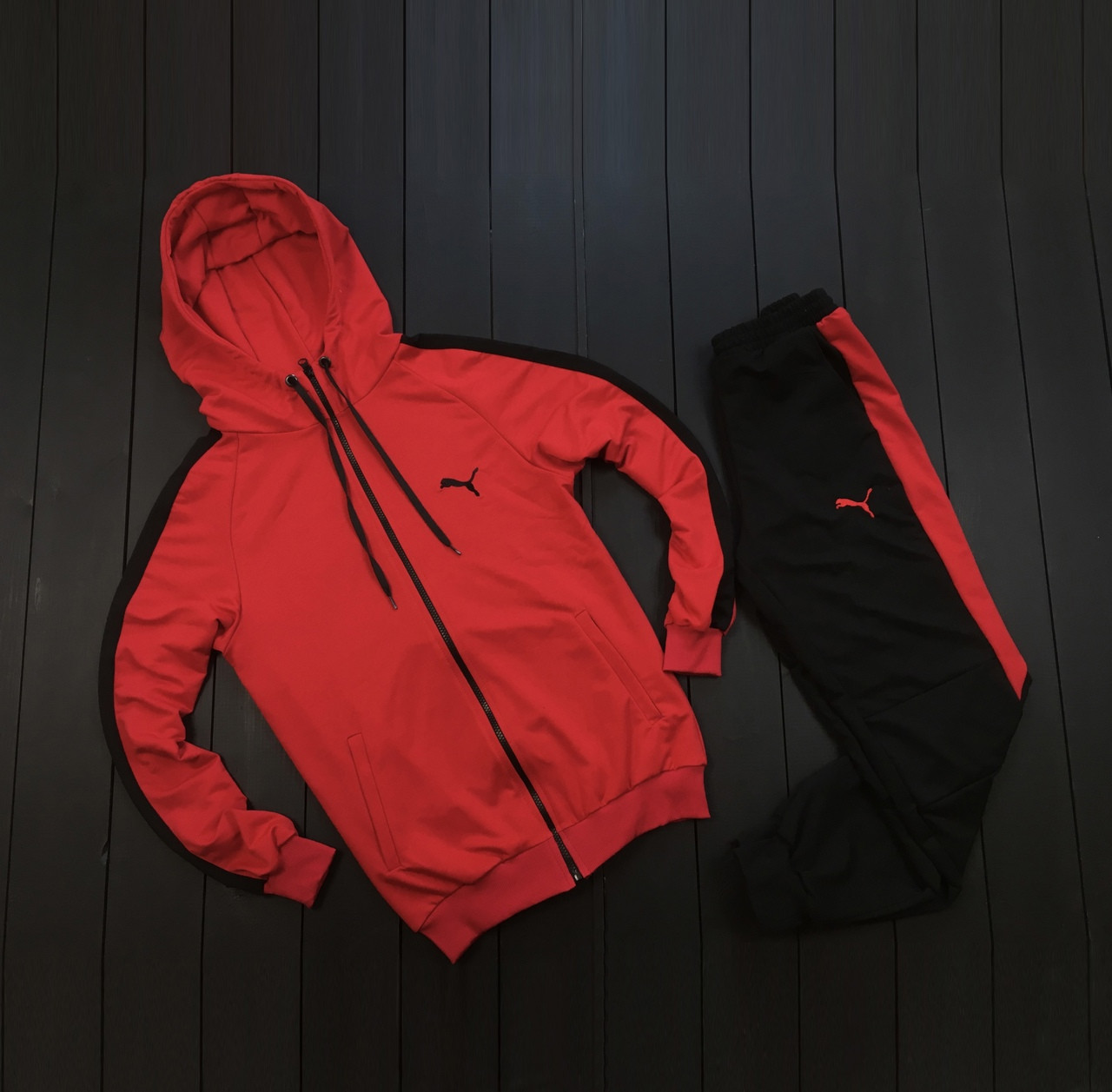 Чоловічий червоний весняний/осінній спортивний костюм пума (Puma)