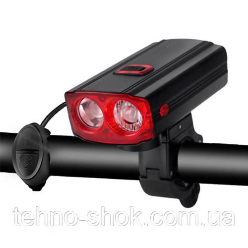 Велозвонок + фара 581-A-2L2 ULTRA LIGHT, ALUMINUM, Power Bank, выносная кнопка, аккум., ЗУ micro USB