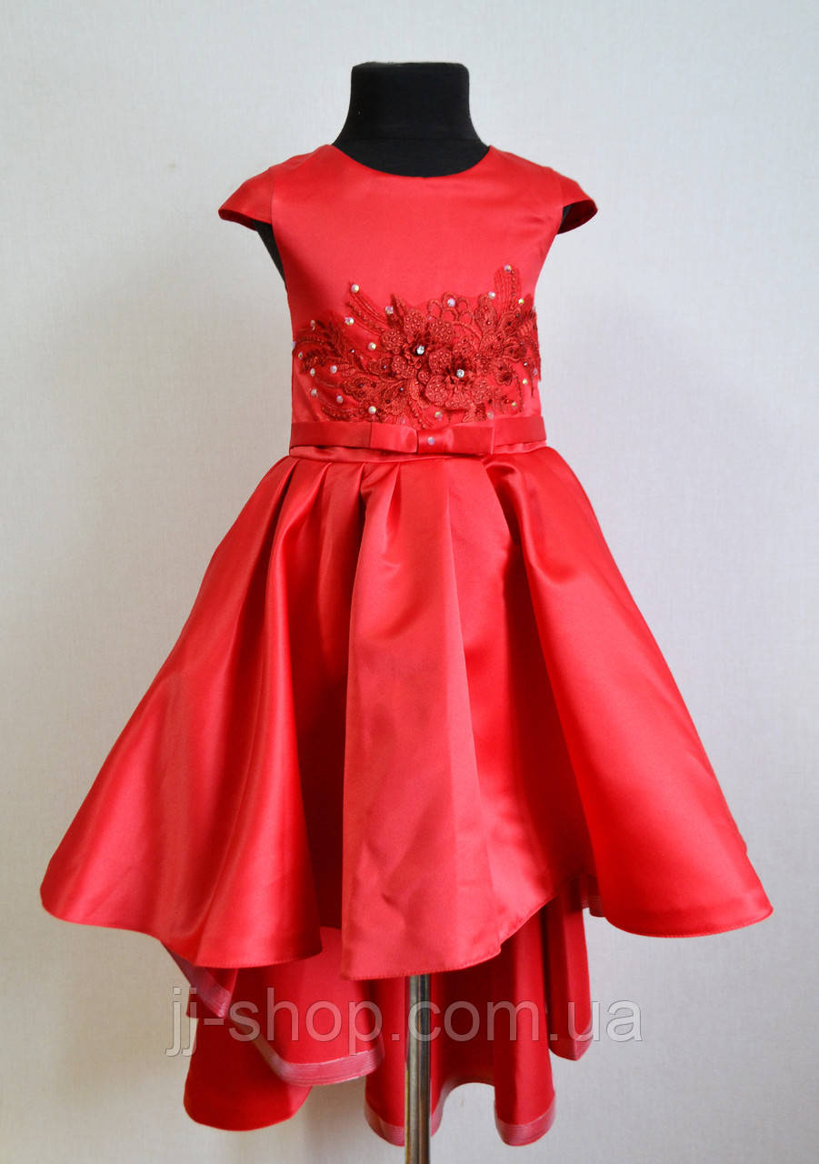 Нарядне дитяче плаття зі шлейфон на дівчинку 6-7 років 122 розмір, червоне