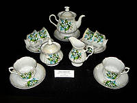 Сервиз чайный "Ландыш" Коростенский фарфор состоит из 15 предметов на 6 персон рисунок, платина