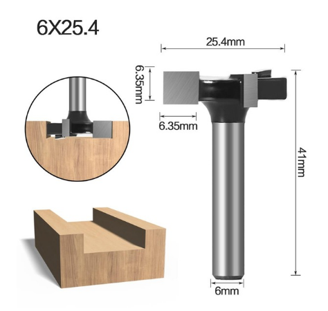Фреза по дереву пазова пряма з торцевими зубами Ø 25.4 мм хвостовик 6 мм, фото 1