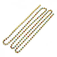 Ланцюг зі стразами латунь 2,6 мм/1,1 м колір золото стрази мікс УТ10020904