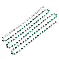 Ланцюг зі стразами латунь 2,6 мм/1,1 м колір срібло стрази смарагд УТ10020920