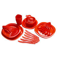 Набір туристичного посуду пластиковий червоний на 54 предмети Green Camp, фото 2