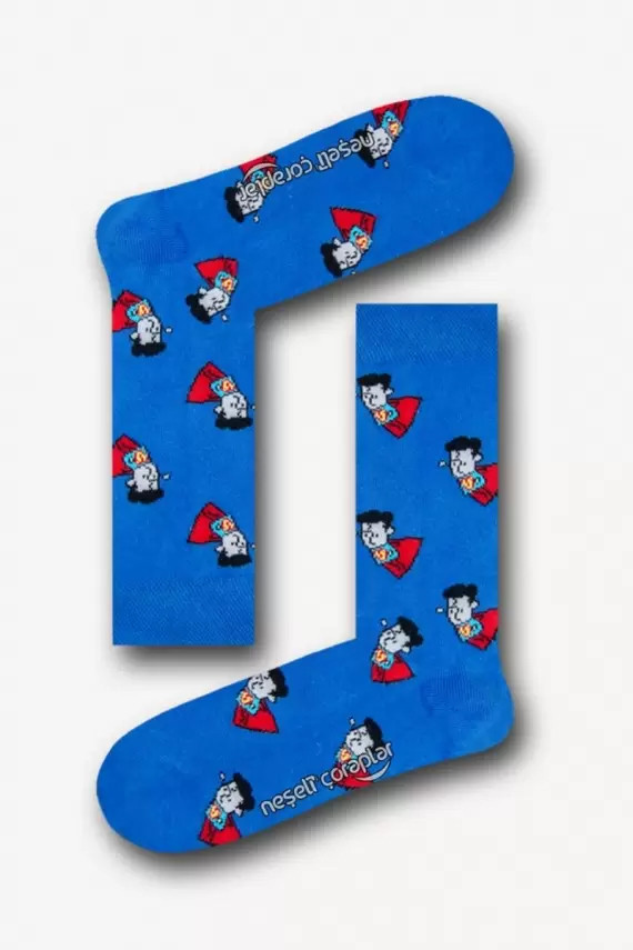 Шкарпетки Neseli Супермен блакитні , One size (37-42)