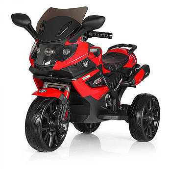 Дитячий електромотоцикл BMW на акумуляторі зі шкіряним сидінням на м'яких EVA колесах. M 3986 червоний