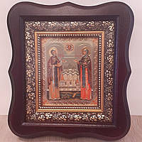 Икона Святого благоверного князя Петра и Феофании, лик 10х12 см, в темном деревянном киоте