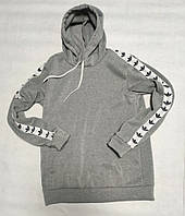 Худі утеплене сіре з біло-чорними лампасами Adidas