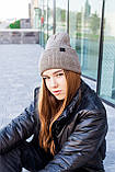 Шапка жіноча біні вовняна брендова з закотом двошарова SHILA середня посадка кольору капучино, фото 3