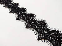 Ажурное французское кружево шантильи (с ресничками) черного цвета шириной 4 см, длина купона 3,0 м.