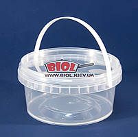Відро 0,5 л харчове (ø12,5 см, h-6 см) пластикове кругле прозоре з кришкою і ручкою