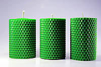 Набор 3 шт  эко-свечек из вощины 60*85 мм. Цвет зеленый.