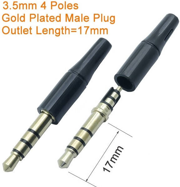

Штекер 3.5mm 4 pin 17 mm Аудио Стерео Микрофон Наушники Медь