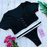 Купальник роздільний чорний купальник: топ на кнопках і трусики, фото 2