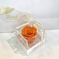 Оранжевый стабилизированный бутон розы в подарочной коробке Lerosh - Classic ORIGINAL