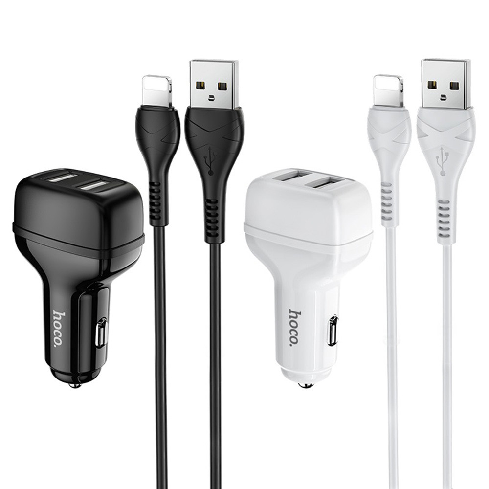 Aвтомобільний зарядний пристрій Hoco Z36 2 USB 2,4А Lightning 1м