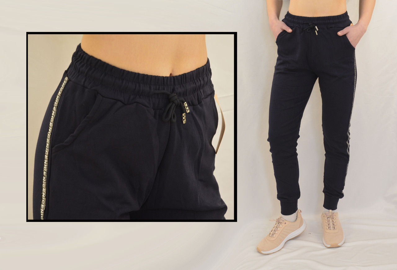 Штани спортивні під манжет Розміри: L, XL, 2XL Штани спортивні з лампасами (темно-синій)