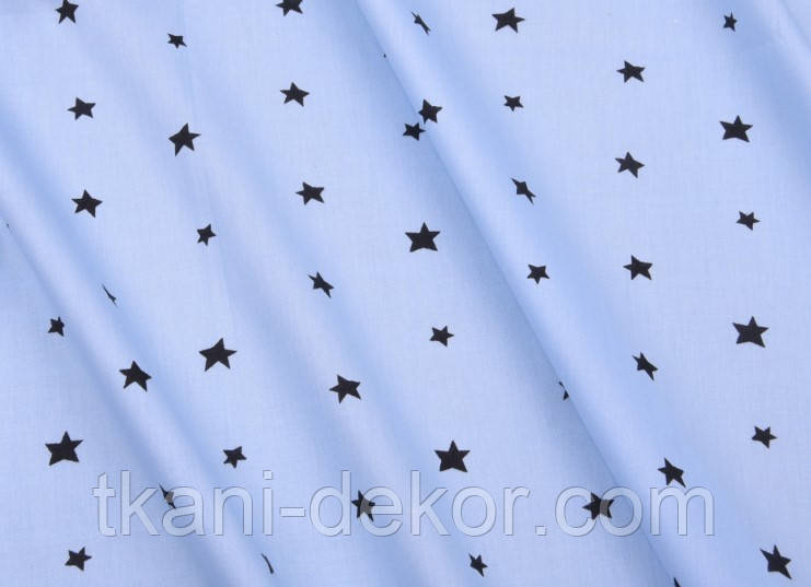 Сатин (бавовняна тканина) зірочки на блакитному