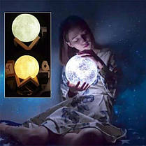 Світильник сенсорний місяць 15 см на акумуляторі 3D Moon Lamp дитячий нічник місяць Moon Light 5 режимів, фото 3