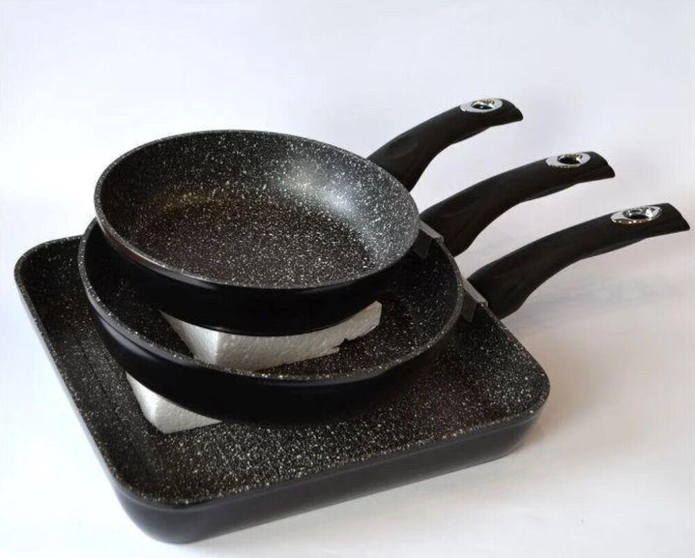 Набір сковорідок Edenberg EB-1732 з антипригарним мармуровим покриттям 20/24/28 см ⁇ Глибокі сковорідки Чорний, фото 1