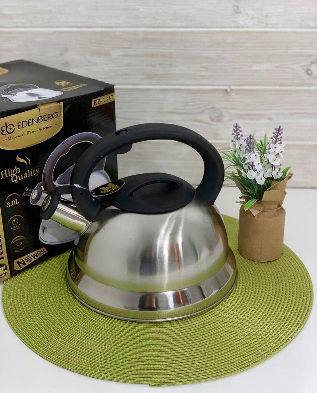 Чайник з нержавіючої сталі 3.0 л Edenberg EB-1347 Газовий чайник зі свистком для індукційної плити, фото 1