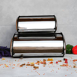 Хлібниця з неіржавкої сталі з відкидною кришкою 2 штуки Edenberg  EB-079