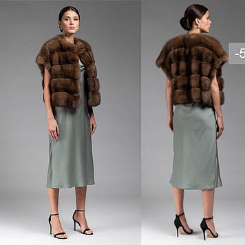 Жилет з хутра соболя Тортора, довжина 65см