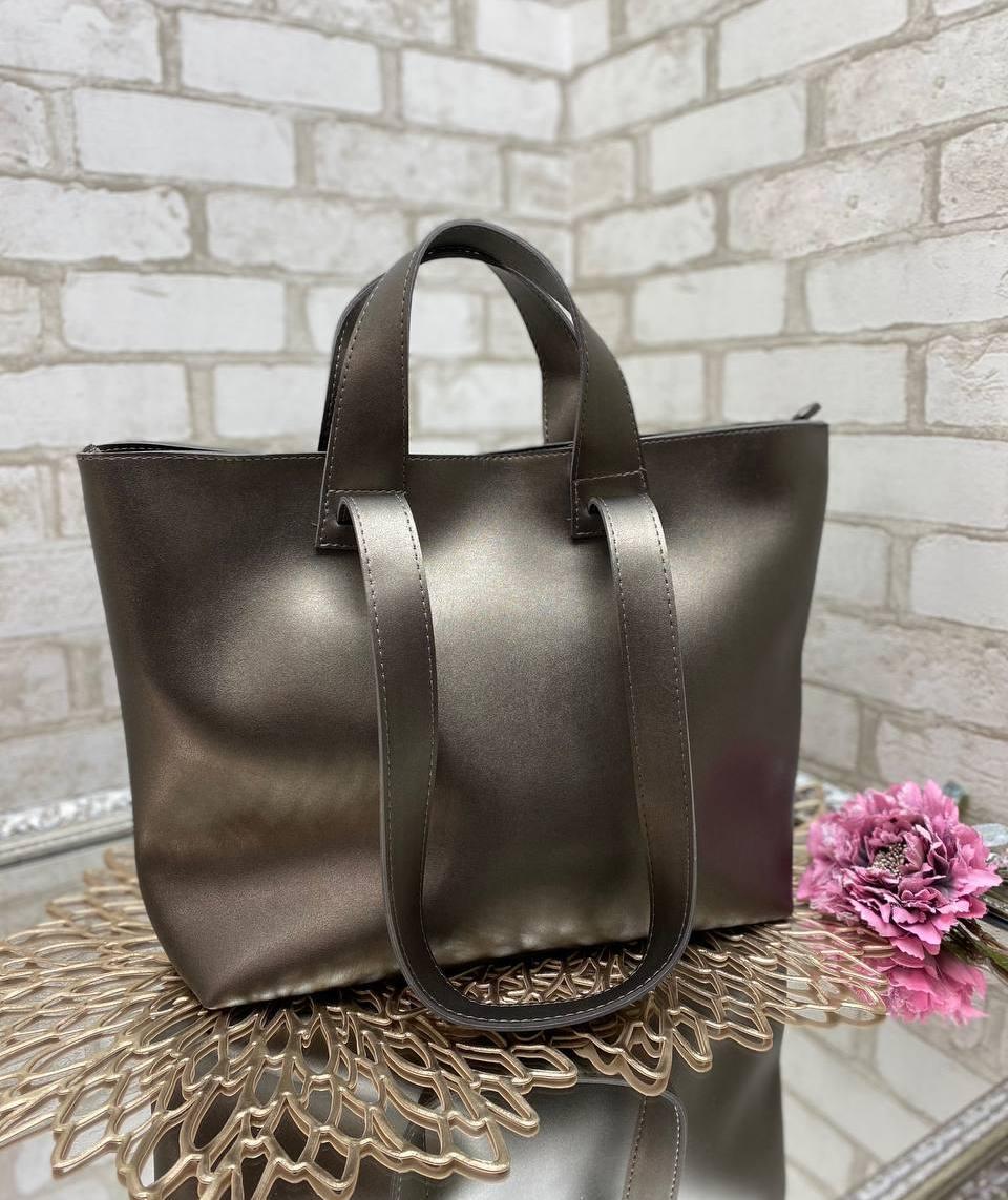 Жіноча сумка велика містка шоппер міська стильна графіт екошкіра