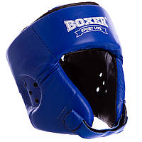 Шкіряний боксерський відкритий шолом з посиленим захистом верхівки синій BOXER 2029