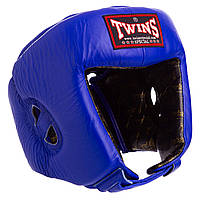 Шлем боксерский открытый с усиленной защитой макушки кожаный синий TWINS HGL-4
