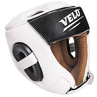 Боксерський шолом відкритий шкіряний з посиленим захистом верхівки білий VELO VL-2211