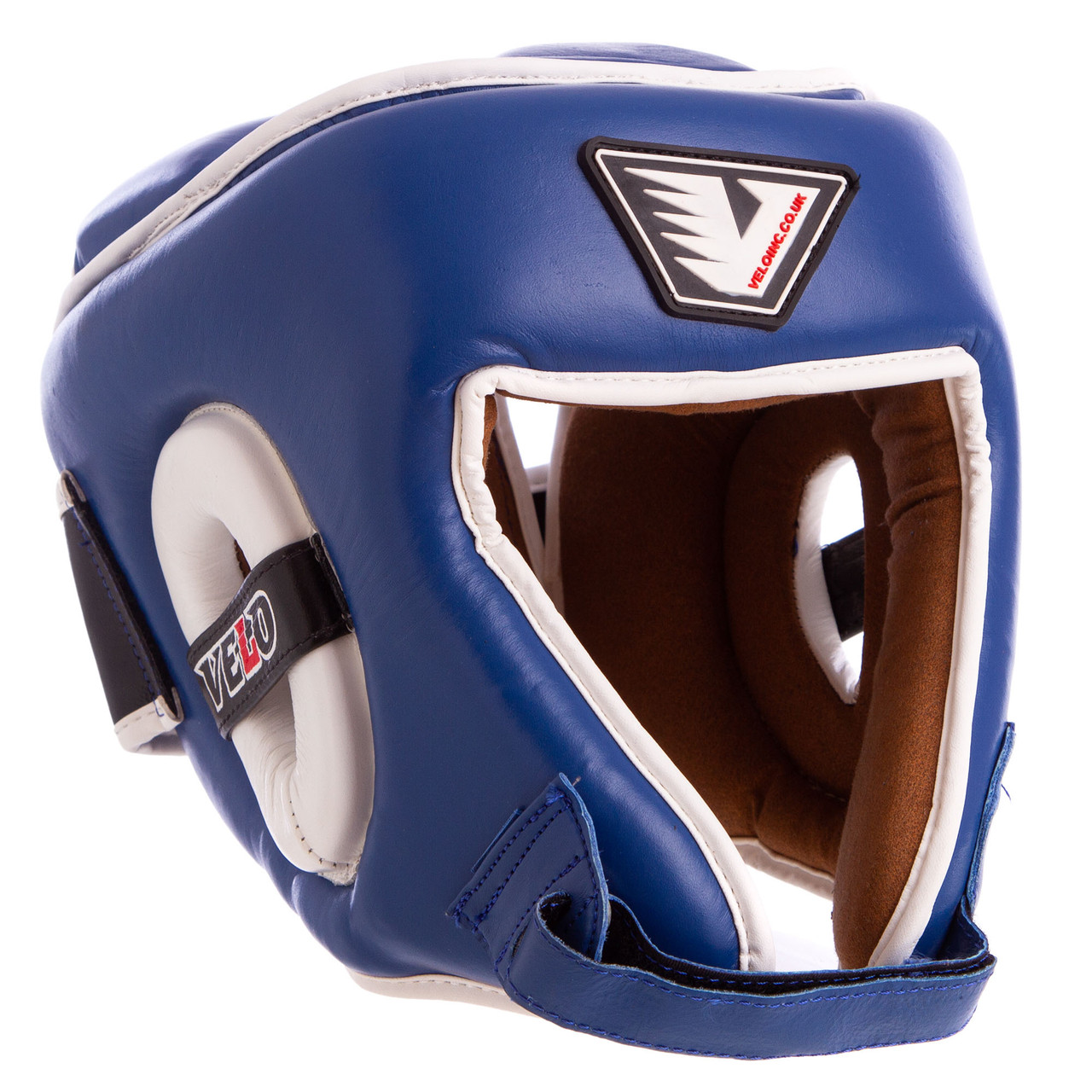 Боксерський шолом шкіряний відкритий з посиленим захистом верхівки синій VELO VL-8195
