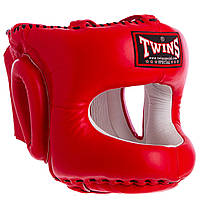 Шлем боксерский с бампером кожаный красный TWINS HGL-10