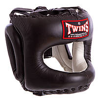 Кожаный боксерский шлем с бампером черный TWINS HGL-10