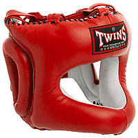 Боксерский шлем с бампером кожаный красный TWINS HGL-9