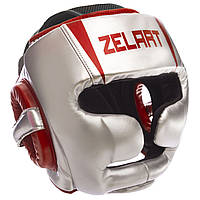 Шлем боксерский с полной защитой серебряный-красный PU ZELART BO-1328 OF