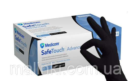 Нітрилові рукавички щільні Чорні Medicom, 7.5г, фото 1