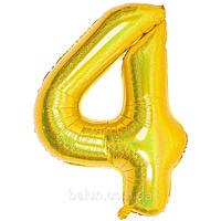Фольгова кулька цифра "4" золота голографічна 40"(100см) 1шт
