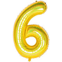 Фольгова кулька цифра "6" золота голографічна 40"(100см) 1шт